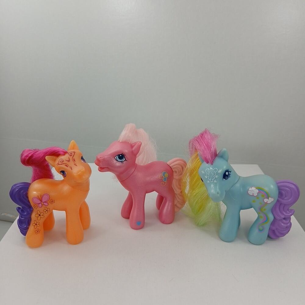 My Little Ponies 2008 McDonalds Blue and Orange 2005 Pink set of 3